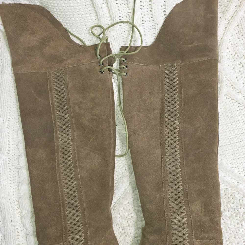 Sbicca Gusto Over The Knee Boots Brown Suede Woven Side‎ Lace Up Back Women 7